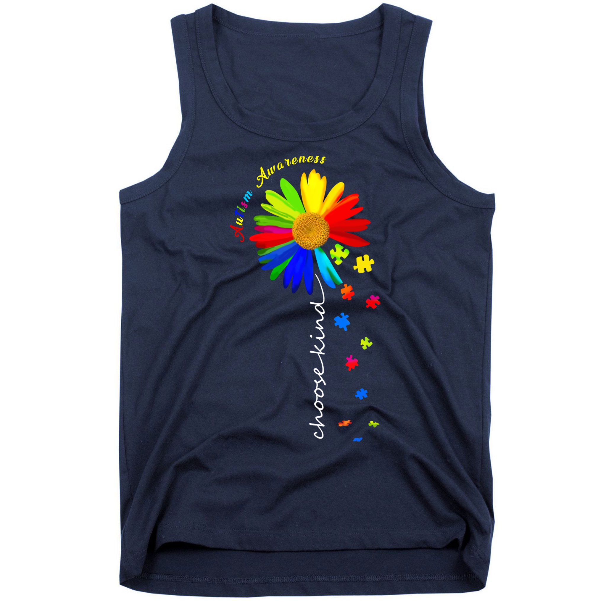 Autism Awareness Choose Kind Sunflower Puzzle Tank Top