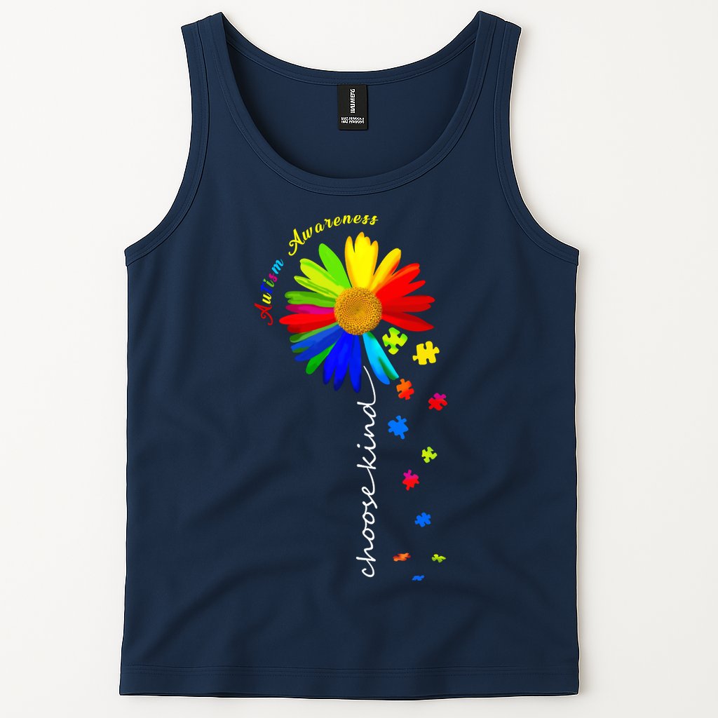 Autism Awareness Choose Kind Sunflower Puzzle Tank Top