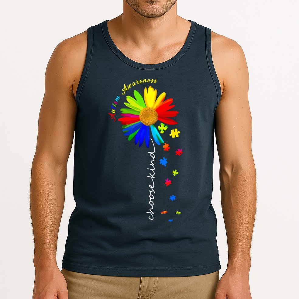 Autism Awareness Choose Kind Sunflower Puzzle Tank Top