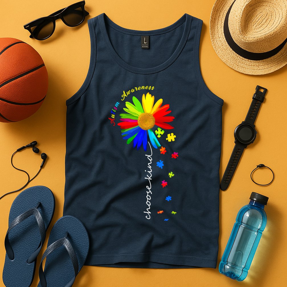 Autism Awareness Choose Kind Sunflower Puzzle Tank Top