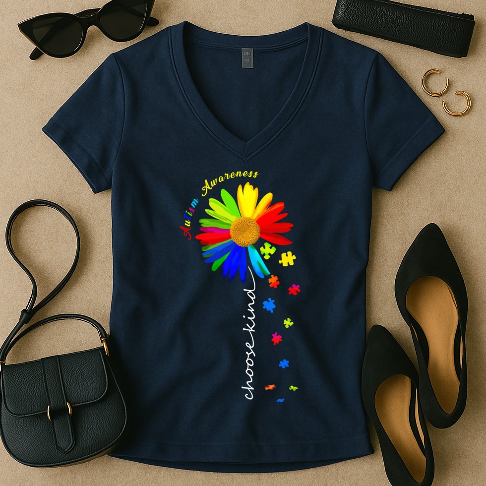 Autism Awareness Choose Kind Sunflower Puzzle Women's V-Neck T-Shirt
