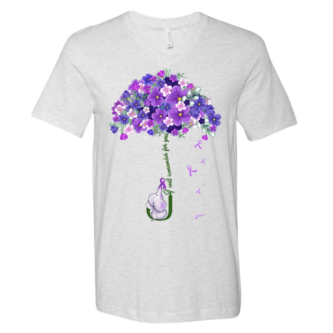 Alzheimer Awareness Cute Elephant I Will Remember For You V-Neck T-Shirt