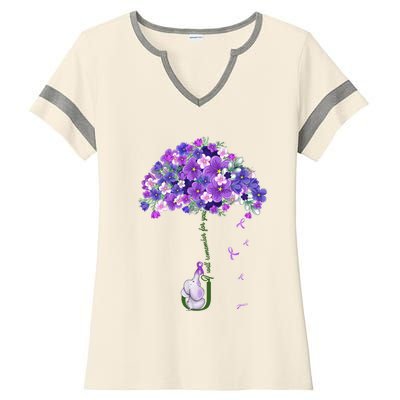 Alzheimer Awareness Cute Elephant I Will Remember For You Ladies Halftime Notch Neck Tee