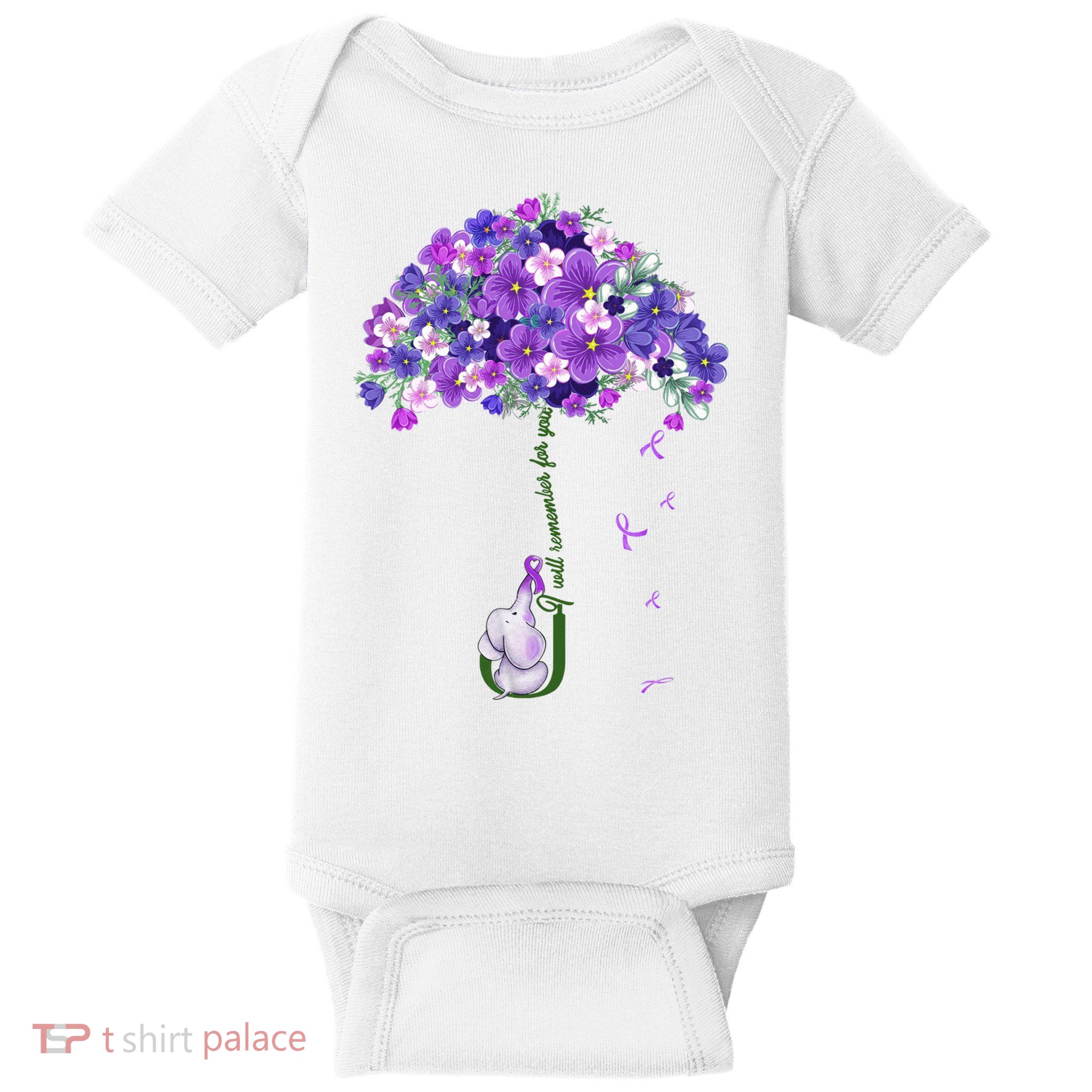 Alzheimer Awareness Cute Elephant I Will Remember For You Baby Bodysuit