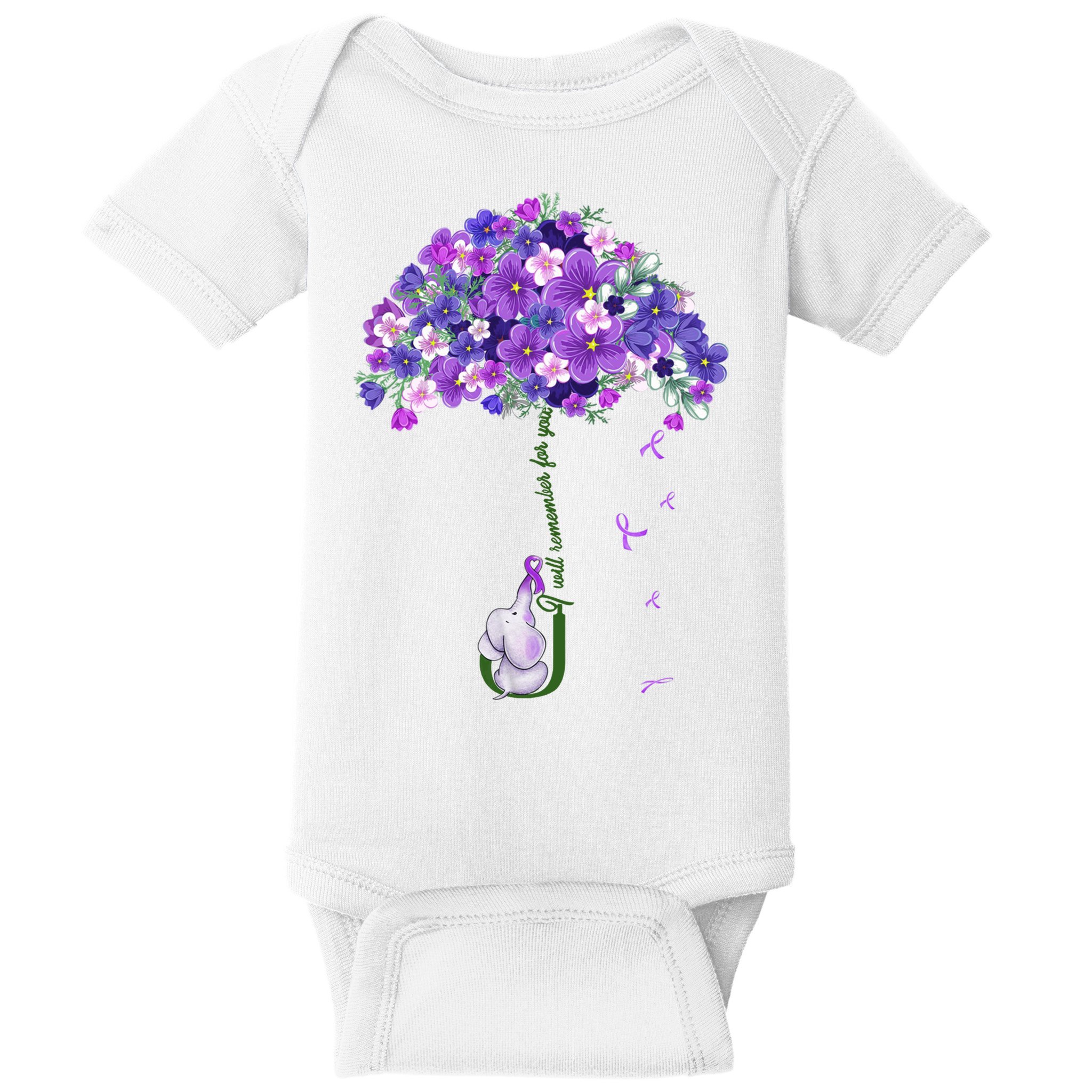 Alzheimer Awareness Cute Elephant I Will Remember For You Baby Bodysuit