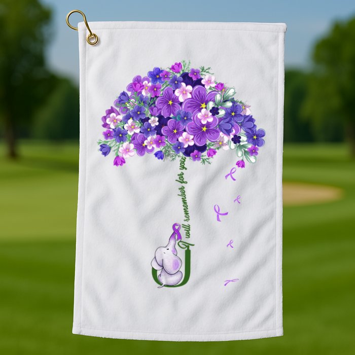 Alzheimer Awareness Cute Elephant I Will Remember For You Golf Towel