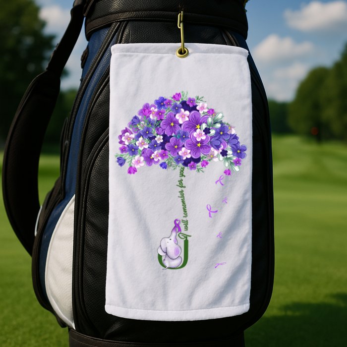 Alzheimer Awareness Cute Elephant I Will Remember For You Golf Towel