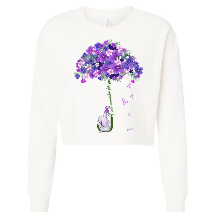 Alzheimer Awareness Cute Elephant I Will Remember For You Cropped Pullover Crew