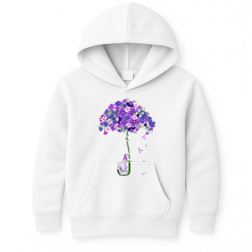 Alzheimer Awareness Cute Elephant I Will Remember For You Kids Hoodie