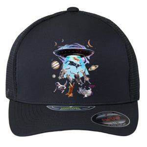 Aliens Abducting Cats Cat Kittens Ufo Saucer Cat Lover Flexfit Unipanel Trucker Cap