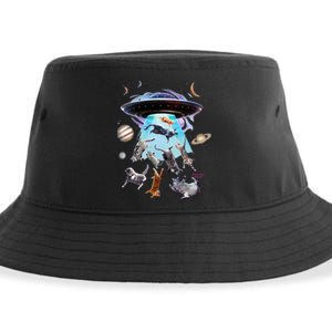 Aliens Abducting Cats Cat Kittens Ufo Saucer Cat Lover Sustainable Bucket Hat