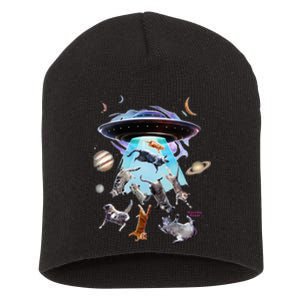 Aliens Abducting Cats Cat Kittens Ufo Saucer Cat Lover Short Acrylic Beanie