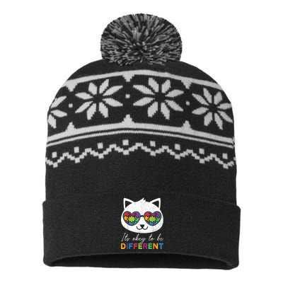 Autism Awareness Cat Warrior It's Ok To Be Different k.i.d.s USA-Made Snowflake Beanie