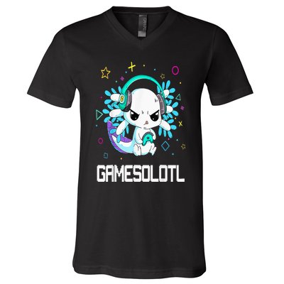 Axolotl Anime Cute Axolotl Video Gamer V-Neck T-Shirt