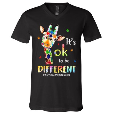 Autism Awareness Cute Giraffe Animal Its Ok To Be Different V-Neck T-Shirt