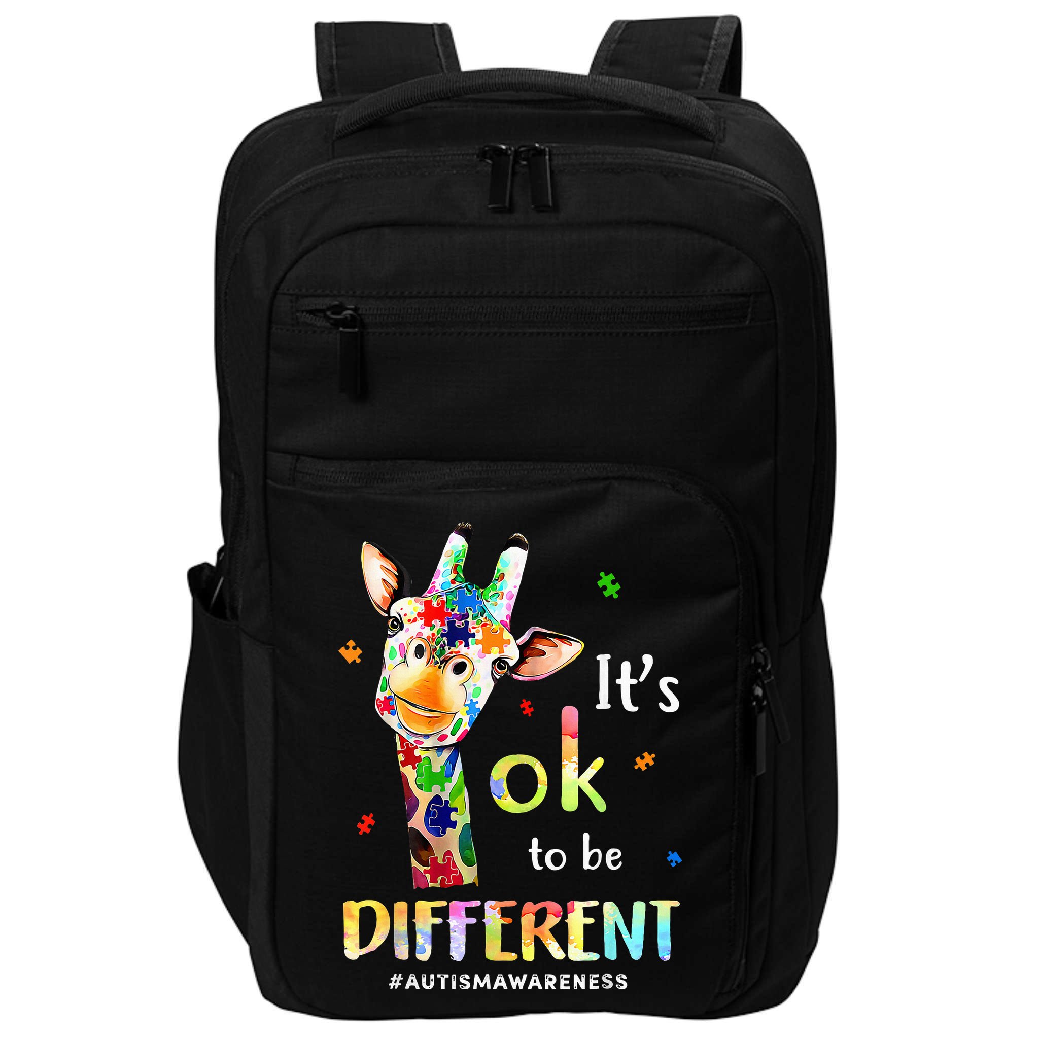 Autism Awareness Cute Giraffe Animal Its Ok To Be Different Impact Tech Backpack