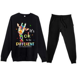 Autism Awareness Cute Giraffe Animal Its Ok To Be Different Premium Crewneck Sweatsuit Set