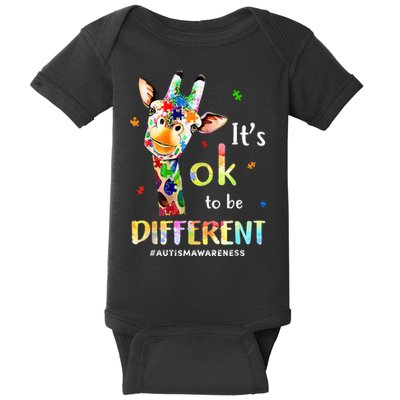 Autism Awareness Cute Giraffe Animal Its Ok To Be Different Baby Bodysuit
