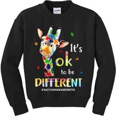 Autism Awareness Cute Giraffe Animal Its Ok To Be Different Kids Sweatshirt