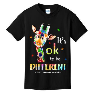 Autism Awareness Cute Giraffe Animal Its Ok To Be Different Kids T-Shirt