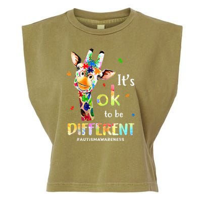 Autism Awareness Cute Giraffe Animal Its Ok To Be Different Garment-Dyed Women's Muscle Tee