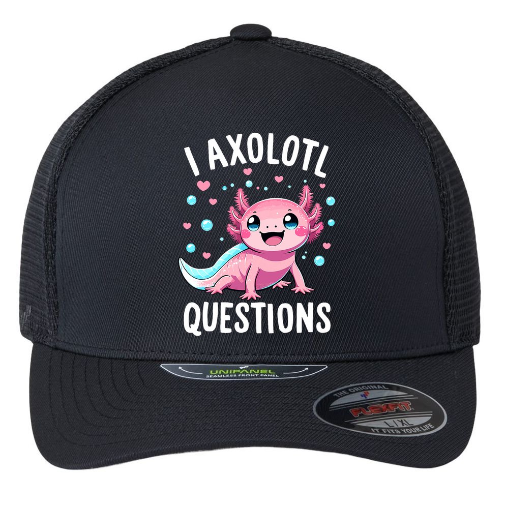 Axolotl Anime Cute Kawaii I Axolotl Questions Flexfit Unipanel Trucker Cap