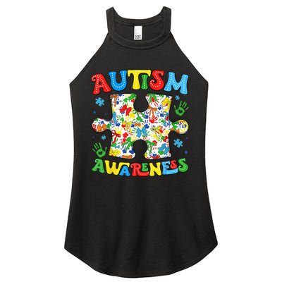 Autism Awareness Coquette Bow Autism Awareness Puzzle Piece Women's Perfect Tri Rocker Tank