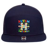 Autism Awareness Coquette Bow Autism Awareness Puzzle Piece 7 Panel Mesh Trucker Snapback Hat