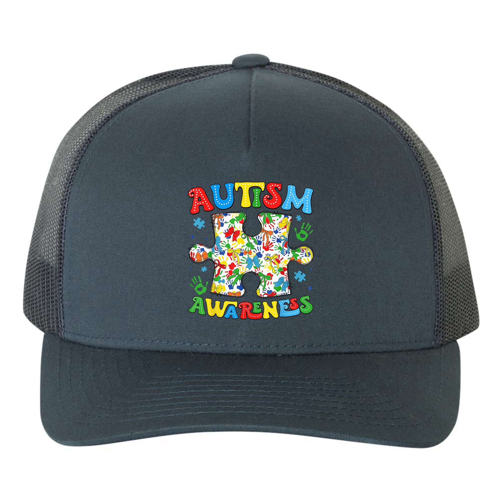 Autism Awareness Coquette Bow Autism Awareness Puzzle Piece Yupoong Adult 5-Panel Trucker Hat