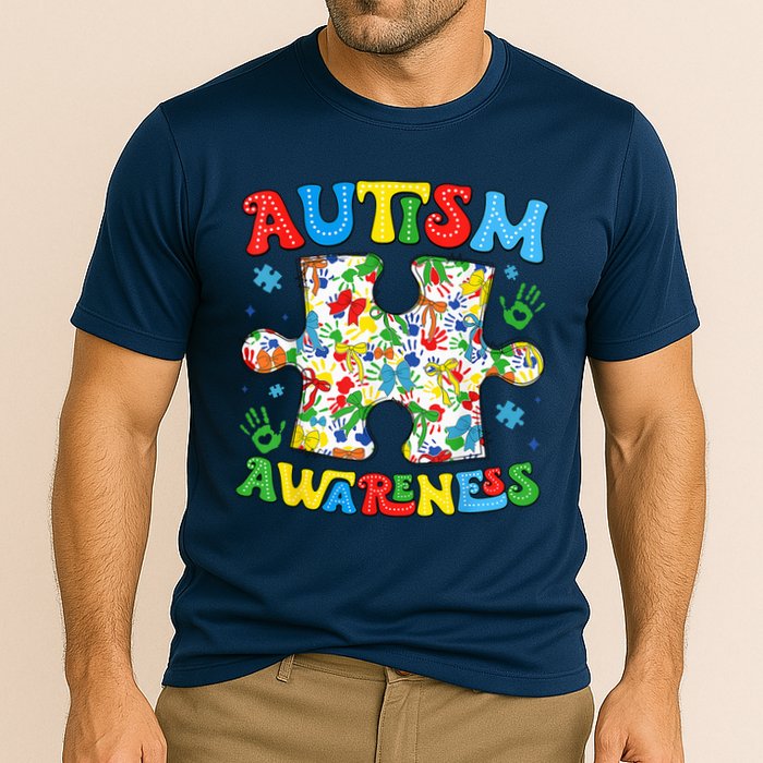 Autism Awareness Coquette Bow Autism Awareness Puzzle Piece Cooling Performance Crew T-Shirt