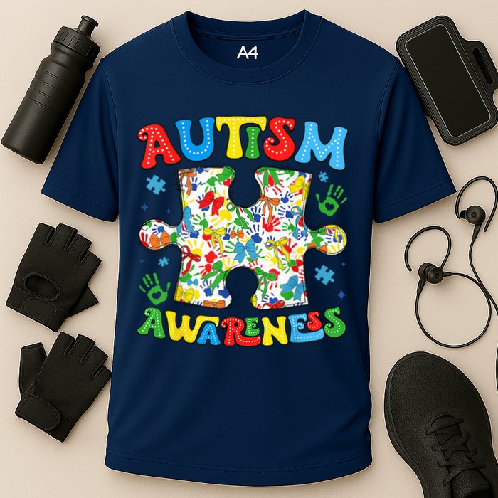 Autism Awareness Coquette Bow Autism Awareness Puzzle Piece Cooling Performance Crew T-Shirt