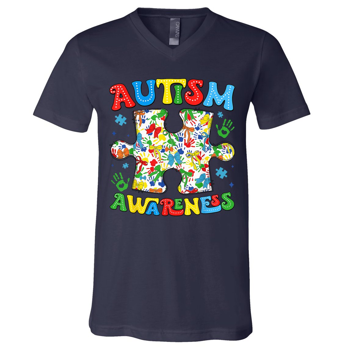 Autism Awareness Coquette Bow Autism Awareness Puzzle Piece V-Neck T-Shirt