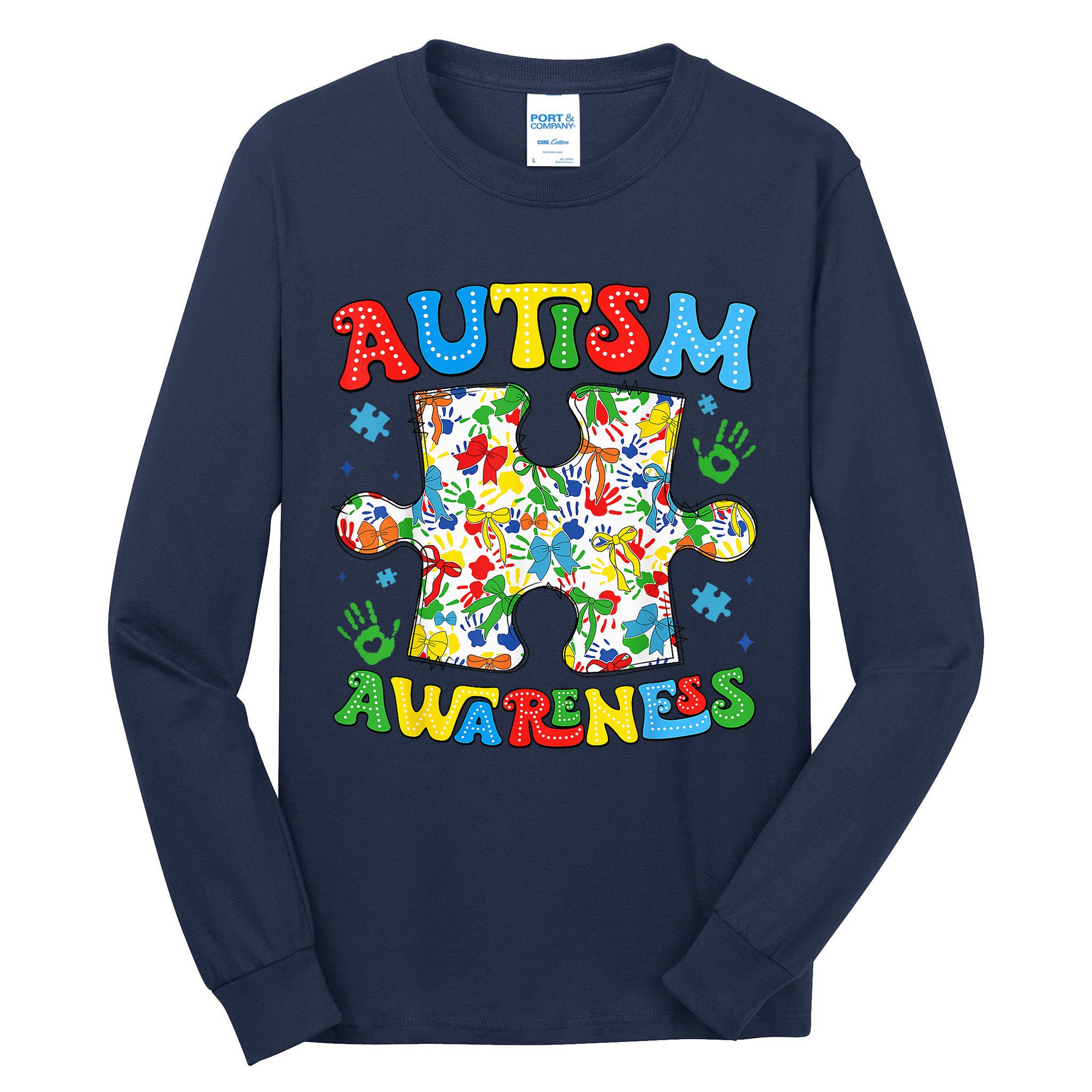 Autism Awareness Coquette Bow Autism Awareness Puzzle Piece Tall Long Sleeve T-Shirt