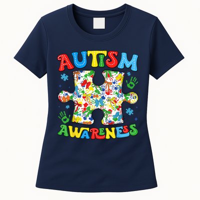 Autism Awareness Coquette Bow Autism Awareness Puzzle Piece Womens T-Shirt