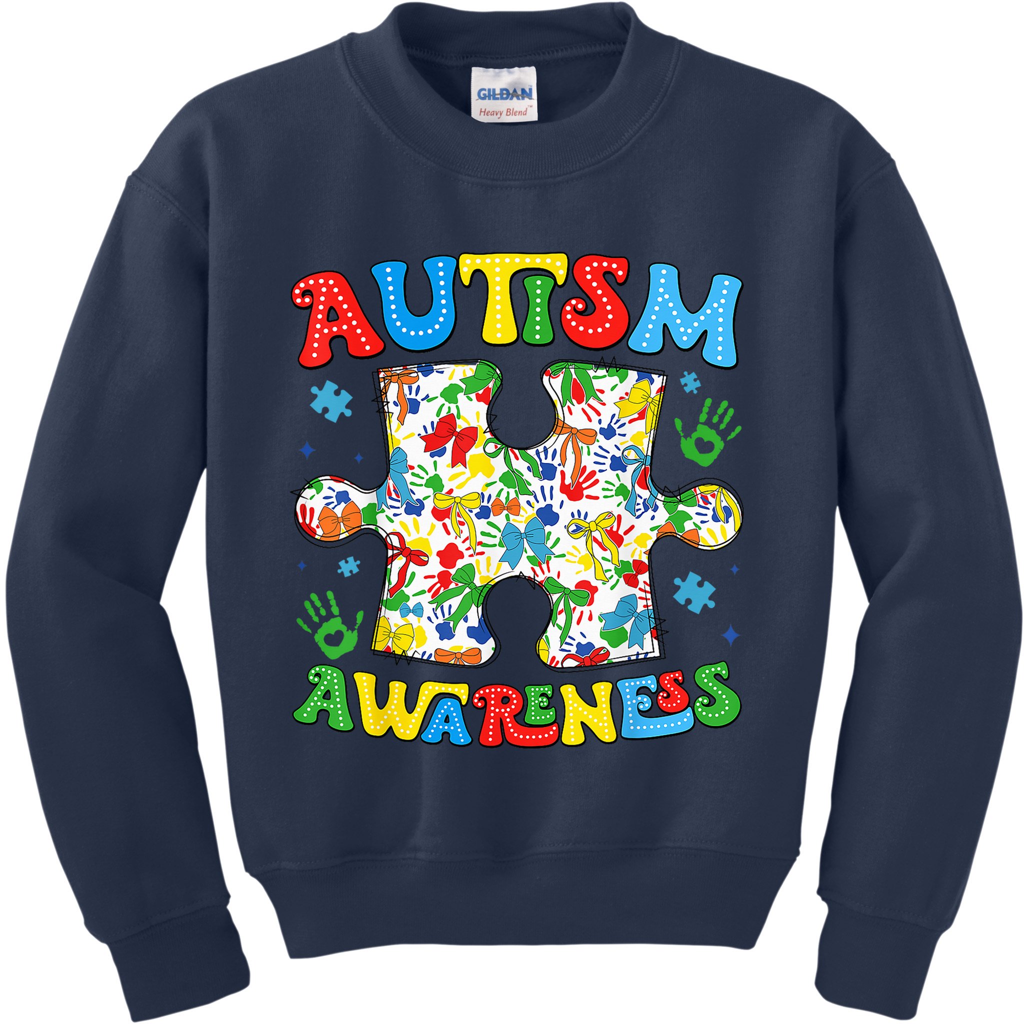 Autism Awareness Coquette Bow Autism Awareness Puzzle Piece Kids Sweatshirt