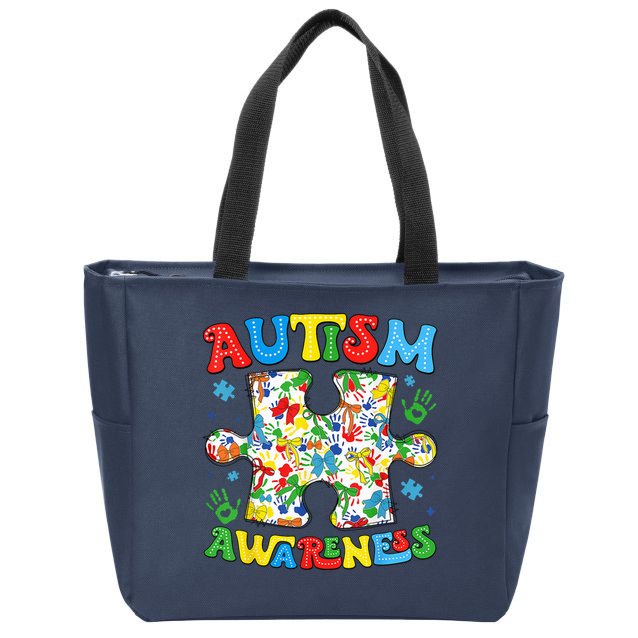 Autism Awareness Coquette Bow Autism Awareness Puzzle Piece Zip Tote Bag
