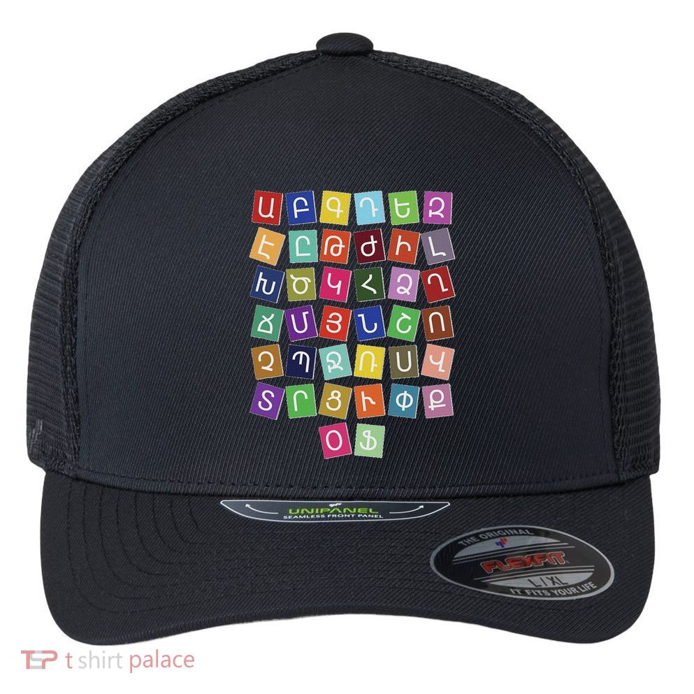 Armenian Alphabet Colored Armenian Letters Armenia Flexfit Unipanel Trucker Cap