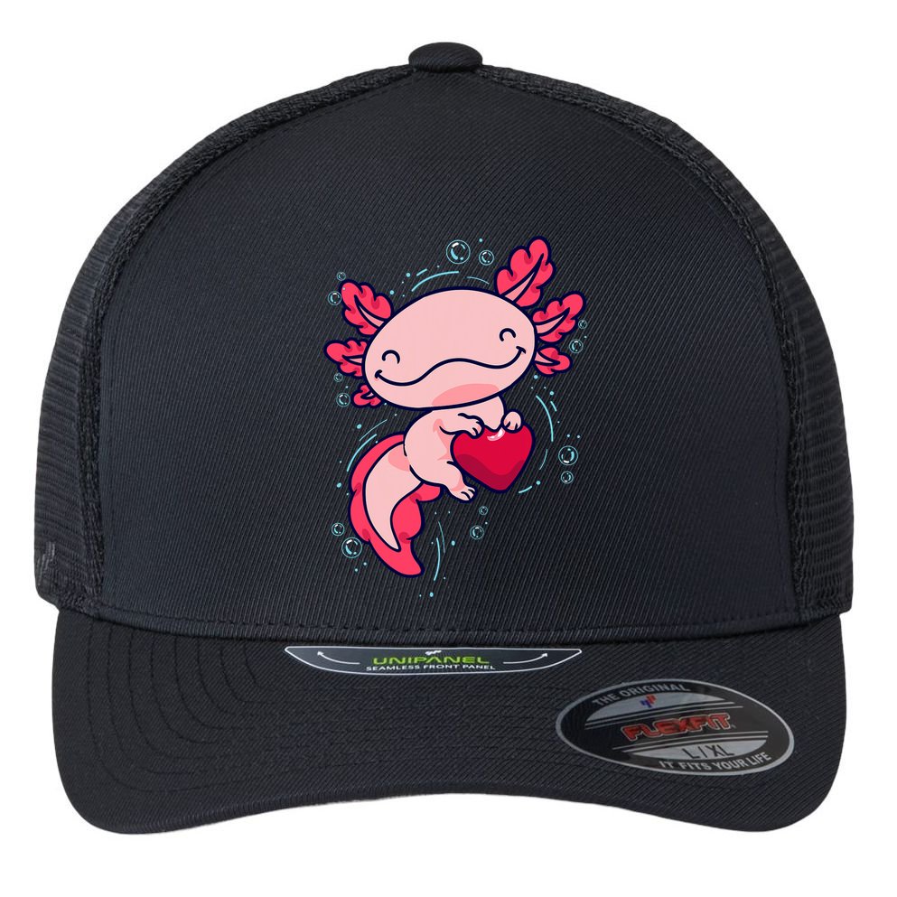 Axolotl Axolotl Cute Heart Flexfit Unipanel Trucker Cap