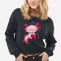 Axolotl Axolotl Cute Heart Cropped Pullover Crew