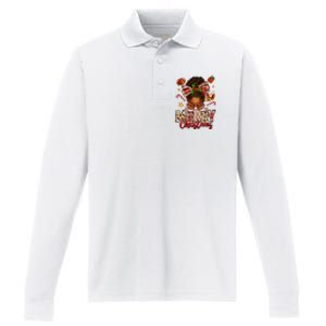 African American Christmas African Black Women Mom Xmas Performance Long Sleeve Polo