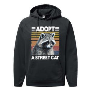 Adopt A Cat Street Watercolor Raccoon Performance Fleece Hoodie