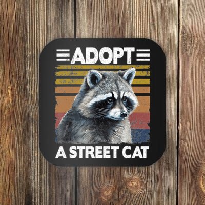 Adopt A Cat Street Watercolor Raccoon Coaster