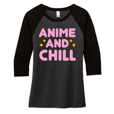 Anime And Chill Women's Tri-Blend 3/4-Sleeve Raglan Shirt