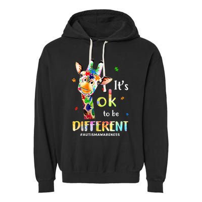 Autism Awareness Cute Giraffe Animal Its Ok To Be Different Garment-Dyed Fleece Hoodie