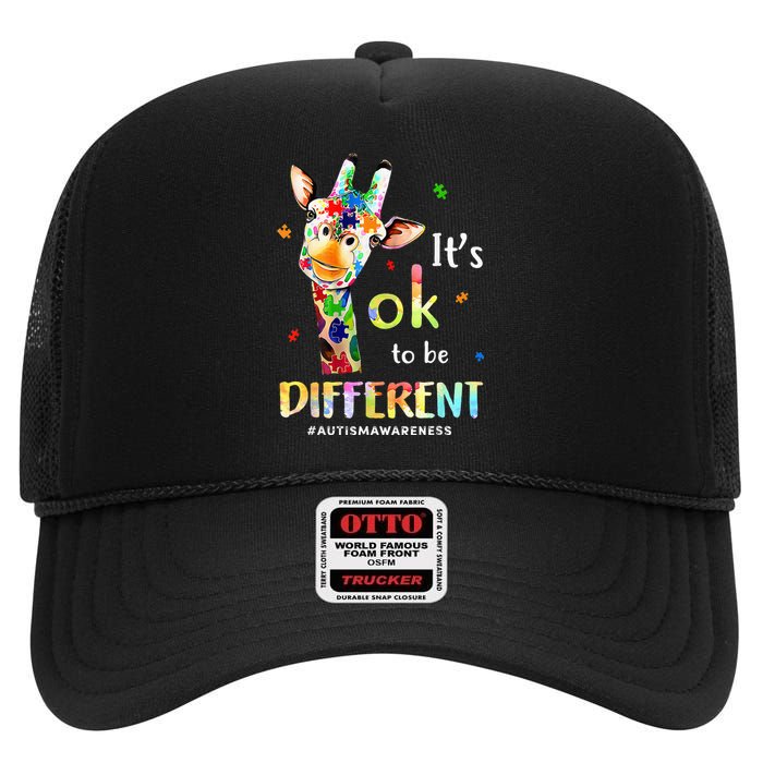 Autism Awareness Cute Giraffe Animal Its Ok To Be Different High Crown Mesh Back Trucker Hat