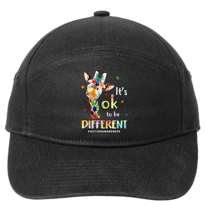 Autism Awareness Cute Giraffe Animal Its Ok To Be Different 7-Panel Snapback Hat