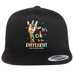 Autism Awareness Cute Giraffe Animal Its Ok To Be Different Flat Bill Trucker Hat