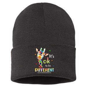 Autism Awareness Cute Giraffe Animal Its Ok To Be Different Sustainable Knit Beanie