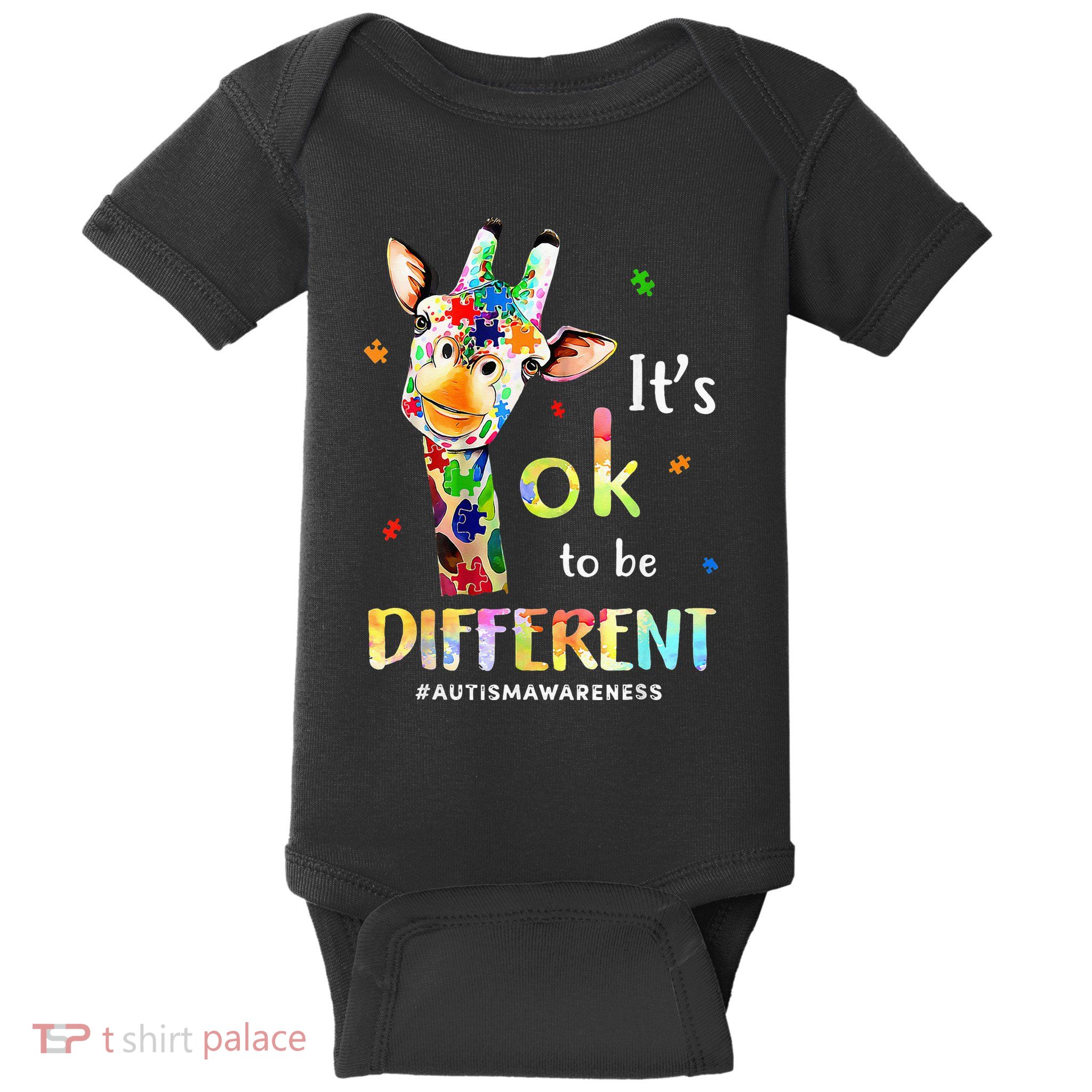 Autism Awareness Cute Giraffe Animal Its Ok To Be Different Baby Bodysuit