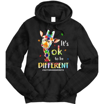 Autism Awareness Cute Giraffe Animal Its Ok To Be Different Tie Dye Hoodie